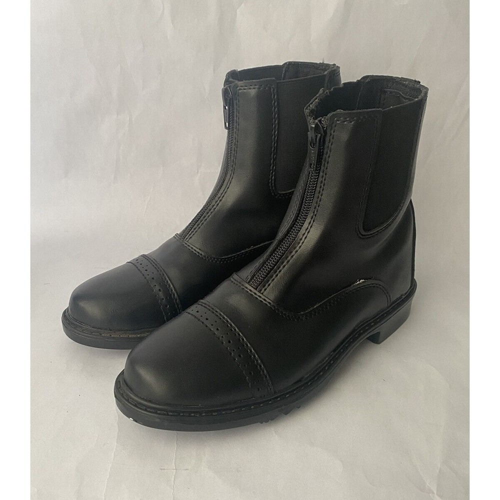 TuffRider Paddock Horseback Black Riding Boots Equestrian Girls Size 4 Front Zip